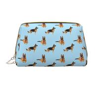 Buewutiry Grande borsa da viaggio per il trucco, con cane pastore tedesco, in pelle di PVC blu, borsa per cosmetici da donna con cerniera, borsa per la cura della pelle, trousse per trucchi da donna