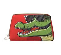 Buewutiry Grande borsa da viaggio per il trucco, con coccodrillo e occhiali da sole, in pelle di PVC, portatile, con cerniera, borsa per la cura della pelle, trousse per trucchi da donna