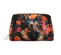 Buewutiry Grande borsa da viaggio per il trucco, con fiore colorato, pastore tedesco, in pelle PVC, portatile, con cerniera, borsa per la cura della pelle, trousse per trucchi da donna