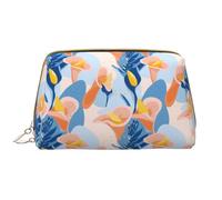 Buewutiry Grande borsa da viaggio per il trucco, con fiori di calle arancioni, in pelle PVC, portatile, con cerniera, borsa per la cura della pelle, trousse per trucchi da donna