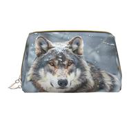 Buewutiry Grande borsa da viaggio per il trucco, con lupo innevato, in pelle PVC, portatile, con cerniera, borsa per la cura della pelle, trousse per trucchi da donna