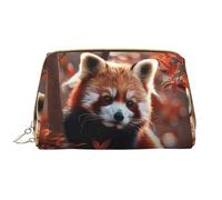 Buewutiry Grande borsa da viaggio per il trucco, con panda rosso, rami autunnali, in pelle PVC, portatile, con cerniera, borsa per la cura della pelle, trousse per trucchi da donna