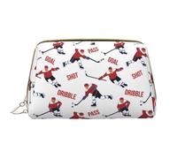 Buewutiry Grande borsa da viaggio per il trucco, con porta giocatore di hockey su ghiaccio, in pelle PVC bianca, portatile, con cerniera, borsa per la cura della pelle, trousse per trucchi da donna