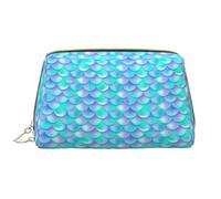 Buewutiry Grande borsa da viaggio per il trucco, con squame di pesce viola e blu perla, in pelle PVC, portatile, con cerniera, borsa per la cura della pelle, trousse per trucchi da donna