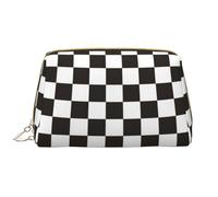 Buewutiry Grande borsa da viaggio per il trucco, in pelle di PVC a scacchiera bianca e nera, portatile, con cerniera, borsa per la cura della pelle, trousse per trucchi da donna