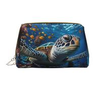 Buewutiry Grande borsa da viaggio per il trucco, in pelle PVC, con tartaruga, corallo, oceano, borsa per cosmetici da donna, con cerniera, borsa per la cura della pelle, trousse per trucchi da donna