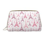 Buewutiry Grande borsa da viaggio per il trucco, rosa Torri Eiffel in pelle PVC, borsa per cosmetici portatile da donna con cerniera, borsa per la cura della pelle, trousse per trucchi da donna