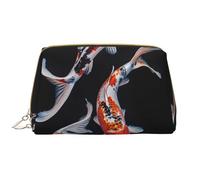 Buewutiry Grande borsa da viaggio per il trucco, tricolore con tre pesci koi, in pelle PVC, portatile, con cerniera, borsa per la cura della pelle, trousse per trucchi da donna