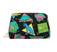 Buewutiry Grande borsa da viaggio per trucchi, con dinosauri in stile cartone animato, per bambini, in pelle PVC, portatile, con cerniera, borsa per la cura della pelle, trousse per trucchi da donna