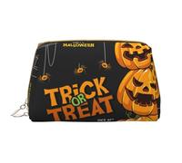 Buewutiry Grande borsa da viaggio per trucchi - Halloween Pumpkin Trick or Treat k k Pvc Leather Portable Cosmetic Bags per donne con cerniera, borsa per la cura della pelle, borsa per il trucco borsa