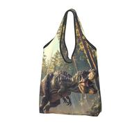 Buewutiry Grande borsa tote da donna, leggera, con motivo dinosauro della giungla, riutilizzabile, pieghevole, per la spesa, in tessuto, per lavoro, spiaggia, viaggi, con manici