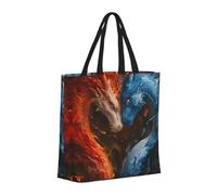 Buewutiry Grande borsa tote da donna, riutilizzabile, con cerniera, borsa da spiaggia per donne, rosso e blu, borsa per mamma con drago di fuoco per mamma, adatta per ospedale, spiaggia, viaggi