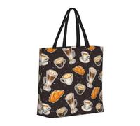 Buewutiry Grande borsa tote da donna - riutilizzabile la borsa tote con cerniera, borse da spiaggia per donne, pane e caffè stampa nera mamma borsa per mamma adatta per ospedale, spiaggia, viaggi