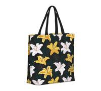 Buewutiry Grande borsa tote da donna - riutilizzabile la borsa tote con cerniera, borse da spiaggia per donne, fiori di giglio bianco giallo mamma borsa per mamma adatta per ospedale, spiaggia, viaggi