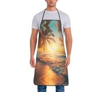 Buewutiry Grembiule da chef con scena tropicale al tramonto sulla spiaggia, per uomini e donne, grembiule resistente all'olio, per cucinare, barbecue e grigliate