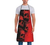 Buewutiry Grembiuli da chef con teschio astratto rosso e nero, per uomini e donne, grembiuli resistenti all'olio, per cucinare, grigliare il barbecue