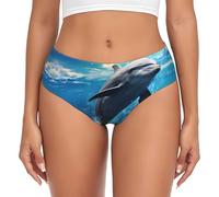 Buewutiry Intimo da donna - Blu ghiacciaio oceano carino delfino comodo elastico per le donne mutandine bikini intimo slip, Nero , L