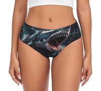 Buewutiry Intimo da donna, con catena a onde, a forma di squalo, comodo, elasticizzato, mutandine bikini, nero, XXX-Large