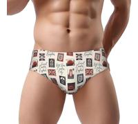 Buewutiry - Intimo da uomo, stampa con francobolli dell'Inghilterra - Slip bikini elasticizzato traspirante taglio classico da uomo, Nero , XXL