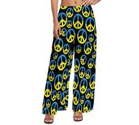 Buewutiry Palazzo - Pantaloni da donna comodi pantaloni larghi a gamba larga con bandiera del segno di pace, pantaloni casual per il riposo, stile-21, XXL