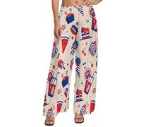 Buewutiry Palazzo - Pantaloni da donna comodi pantaloni larghi a gamba larga con stampa bandiera degli Stati Uniti, pantaloni casual per il riposo, Stile 19, S