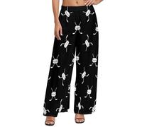 Buewutiry Palazzo Pantaloni da donna comodi pantaloni larghi a gamba larga pantaloni da hockey con bastone da hockey nero bianco pantaloni casual per il riposo, Modello-22, XL