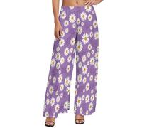 Buewutiry Palazzo - Pantaloni larghi da donna con gambe larghe, margherite e petali di fiori, colore: Viola, Stile 19, XXL
