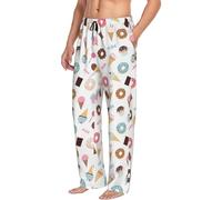Buewutiry Pantaloni da pigiama da uomo con tasche a forma di ciambella, gelato, caramello, comodi e morbidi per riposarsi, Nero, S