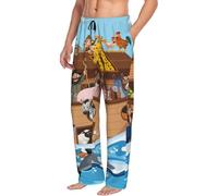 Buewutiry Pantaloni da pigiama da uomo con tasche, animali sull'arca di Noè, comodi pantaloni da pigiama da uomo, morbidi pantaloni da salotto, nero, Medium