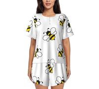 Buewutiry Pigiama da donna, a maniche corte, a forma di ape dei cartoni animati, nero/bianco, M