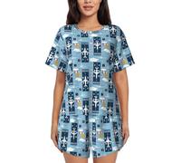 Buewutiry Pigiama da donna - Pigiama comodo a maniche corte da donna - Aerei e segni dell'aviazione, nero/bianco, 4XL