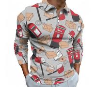 Buewutiry Polo da uomo a maniche lunghe, motivo: cassetta delle lettere da golf autunnale casual con cerniera, Stile 22, XL