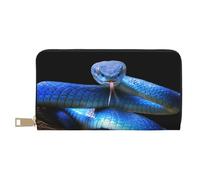 Buewutiry Portafogli sottili in pelle per donne e uomini, blu Viper Snake Clutch Portafoglio per carte di credito per donne uomini con cerniera