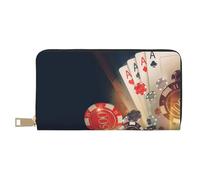 Buewutiry Portafogli sottili in pelle per donne e uomini - Casino Poker Chips Clutch Card Wallet per donne uomini con cerniera