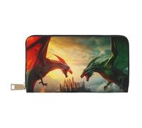 Buewutiry Portafogli sottili in pelle per donne e uomini - Castle Red Green Sky Dragon, portafoglio per carte di credito per donne e uomini, con cerniera