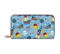 Buewutiry Portafogli sottili in pelle per donne e uomini, con cerniera e motivo animali marini pirati