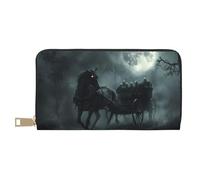 Buewutiry Portafogli sottili in pelle per donne e uomini, con cerniera, motivo carrozza fantasma, luna, notte, pochette per carte di credito, per donne e uomini