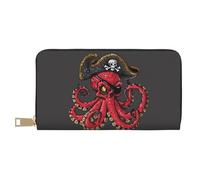 Buewutiry Portafogli sottili in pelle per donne e uomini, con illustrazione di pirati di polpi, pochette per carte di credito, per donne e uomini, con cerniera