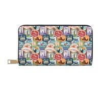 Buewutiry Portafogli sottili in pelle per donne e uomini, con motivo a francobolli, per donne e uomini, con cerniera