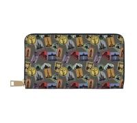 Buewutiry Portafogli sottili in pelle per donne e uomini, con motivo a mondi di francobolli, per donne e uomini, con cerniera