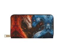 Buewutiry Portafogli sottili in pelle per donne e uomini, rosso e blu Fire Dragon F portafoglio per carte di credito per donne uomini con cerniera