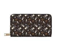 Buewutiry Portafoglio sottile in pelle per donne e uomini, con teschi pirati, pochette per carte di credito, per donne e uomini, con cerniera