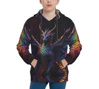 Buewutiry Rainbow Wings Majestic Dragon Felpe Adolescenti - Felpe e Felpe con Tasca Teen, nero/bianco, XL