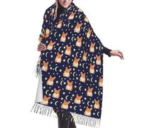Buewutiry Scialle da donna - carino cane Corgi divertente luna stelle grandi dimensioni autunno inverno sciarpa moda donna