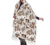 Buewutiry Scialle da donna - cervo, orso, volpe, gufo, coniglio, uccello, albero di grandi dimensioni, coperta autunnale e invernale, sciarpa alla moda da donna