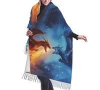 Buewutiry Scialle Wrap per le donne - Rosso e Blu Fire Dragon Una coperta oversize autunno inverno sciarpa moda per donna