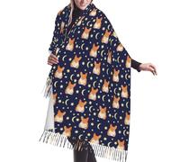 Buewutiry Scialle Wrap per le donne - Simpatico cane Corgi divertente luna stelle oversize autunno inverno coperta sciarpa alla moda per le donne