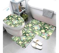 Buewutiry Set di 3 tappeti da bagno a forma di rana timida, assorbenti e lavabili, a forma di U, morbidi tappetini da doccia per vasca da bagno e WC