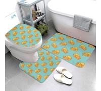 Buewutiry Set di 3 tappeti da bagno a forma di U con formaggio, colore azzurro, assorbenti, lavabili, a forma di U, morbidi tappetini da doccia per vasca da bagno e WC