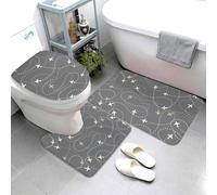 Buewutiry Set di 3 tappeti da bagno assorbenti e lavabili, a forma di U, con motivo di aeroplani in giro per il mondo, morbidi tappetini da doccia per vasca da bagno e WC